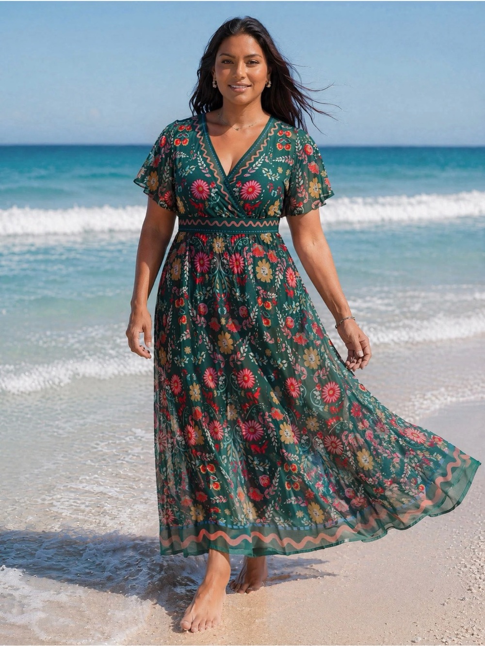 NWT BloomChic Emerald Green Floral Swim Sarong Dress